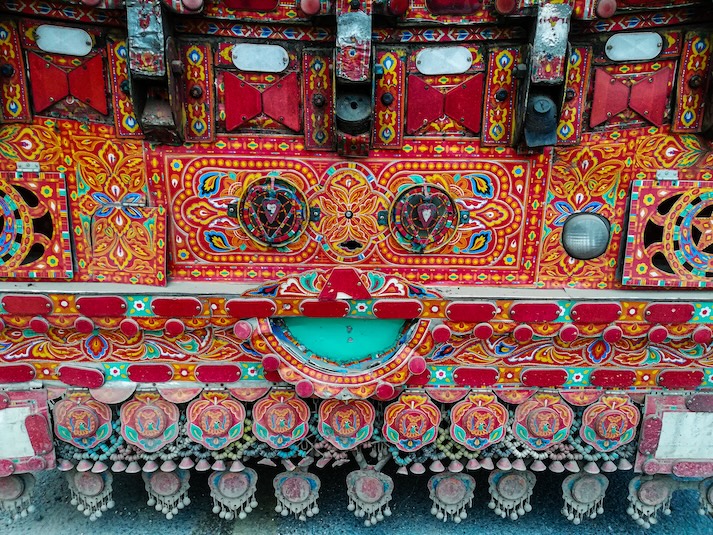 Jingle Trucks The image displays an example of a jingle truck named for the bells and chains that jingle from the bumper.