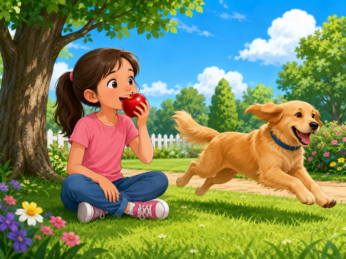 Sunny park fun with apple and dog