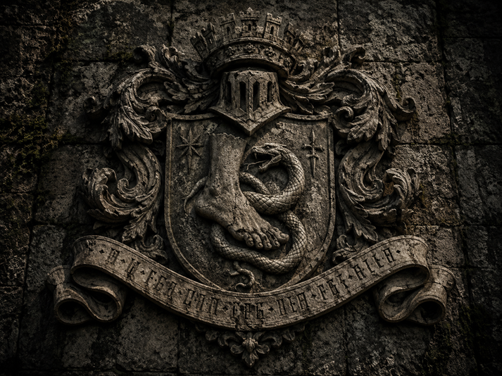 Gothic heraldic shield with serpent