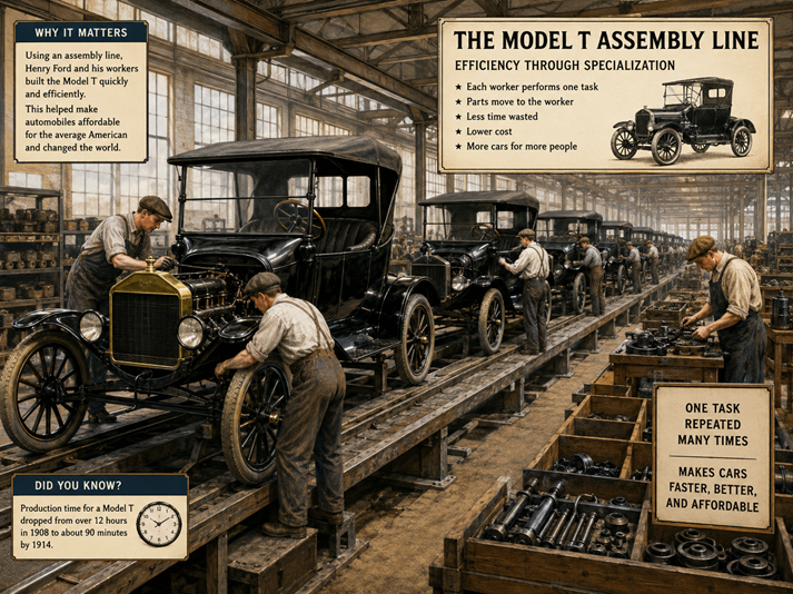 The Model T assembly line in action