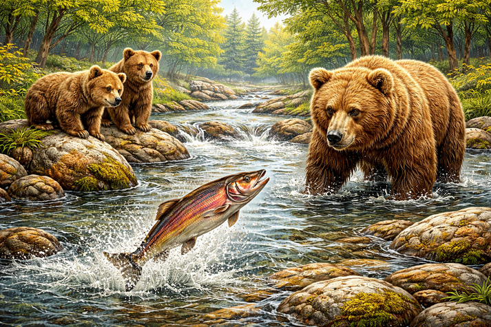 only one salmon for three bears