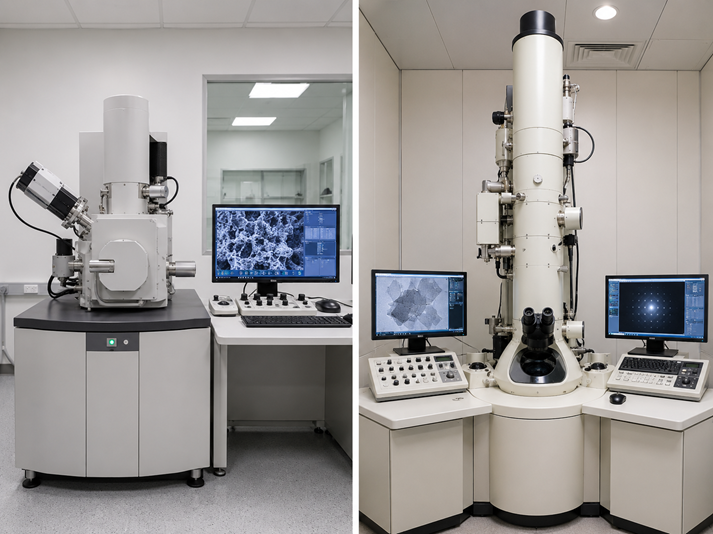 Modern electron microscope setups comparison
