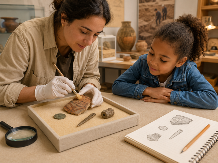 Exploring artifacts at the museum lab
