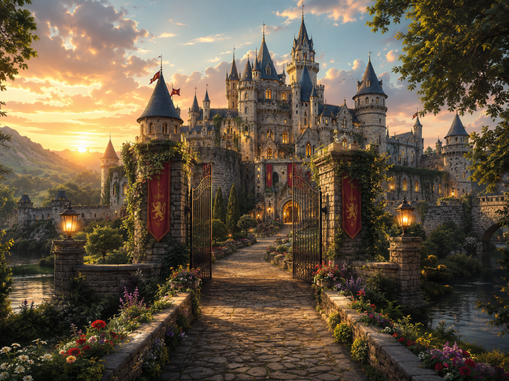 Golden hour at the castle gate