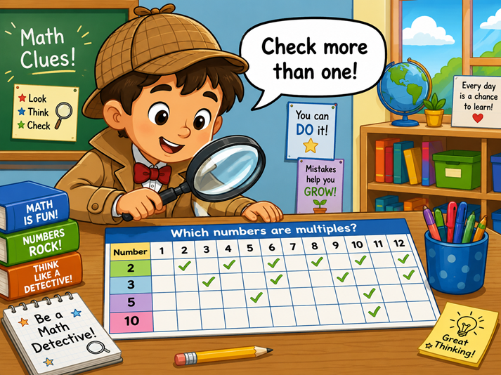 Math detective in a colorful classroom