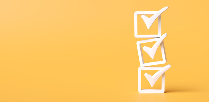 check mark icon stacked on yellow background.