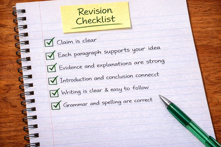 A checklist page with boxes being checked off next to each revision step.
