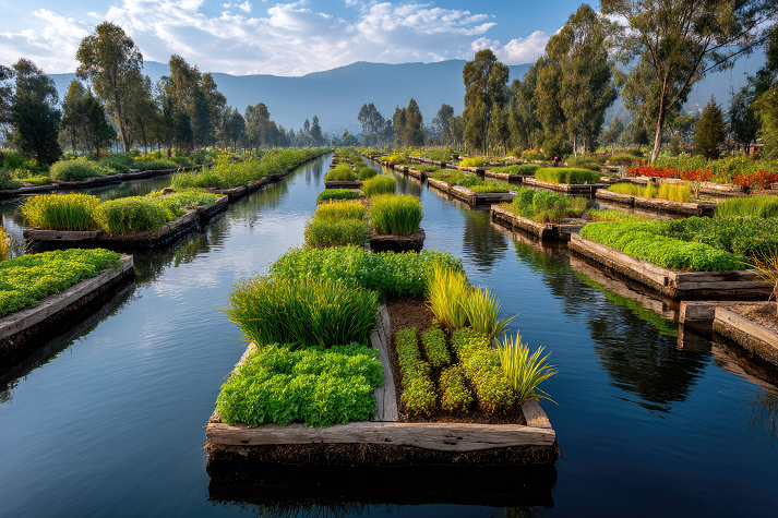 Aztec chinampa farming system