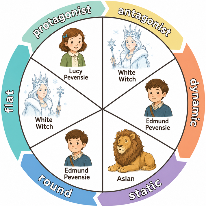 Character archetypes in a wheel diagram