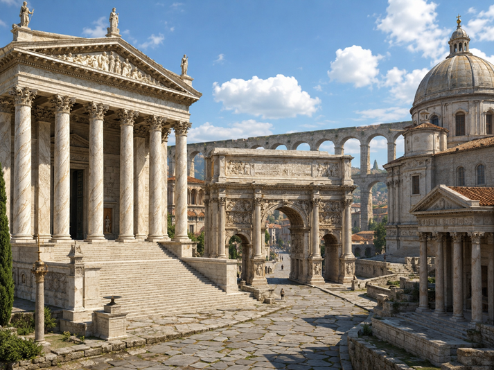 Roman city square under bright skies