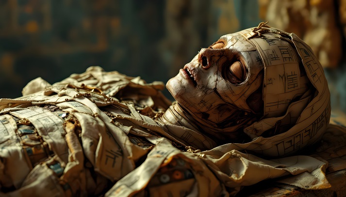 Ancient Egyptian Mummy Close Up Image Detailed Wrap