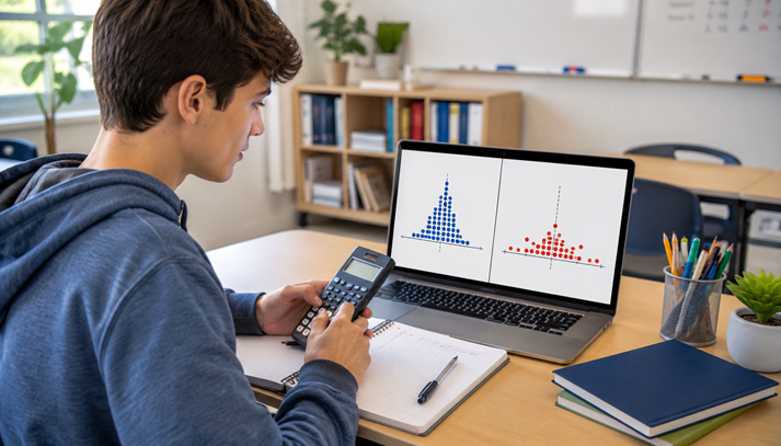 Student analyzing data in study space