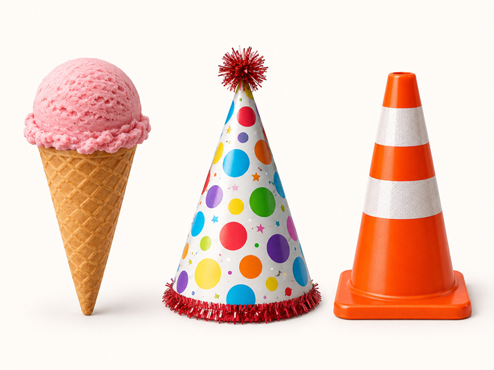 Cone trio with vibrant details