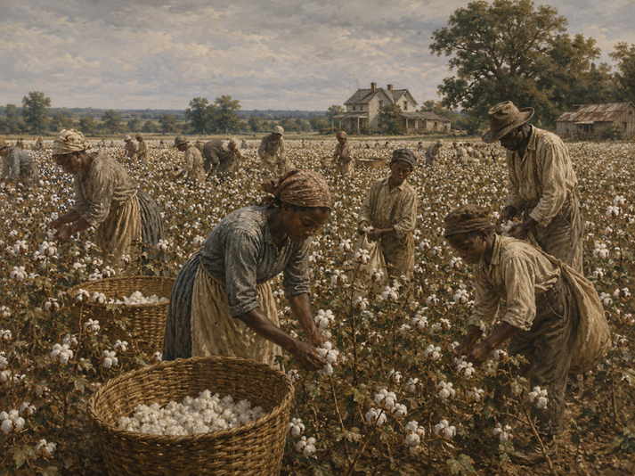 Cotton picking on a rural farm