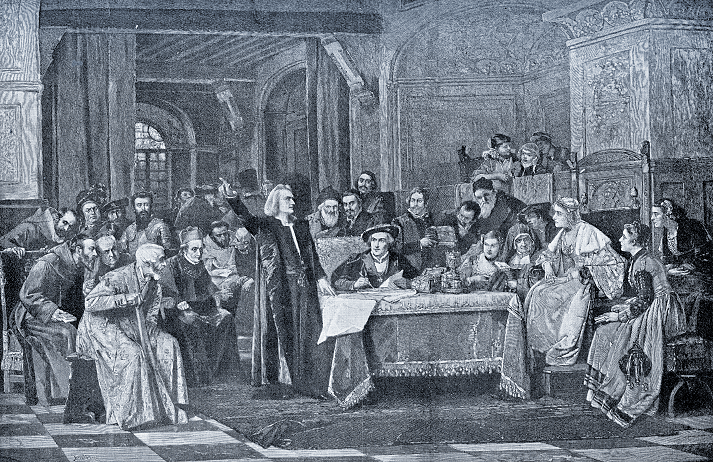 Christopher Columbus at the court of king Fernand and Queen Isabel