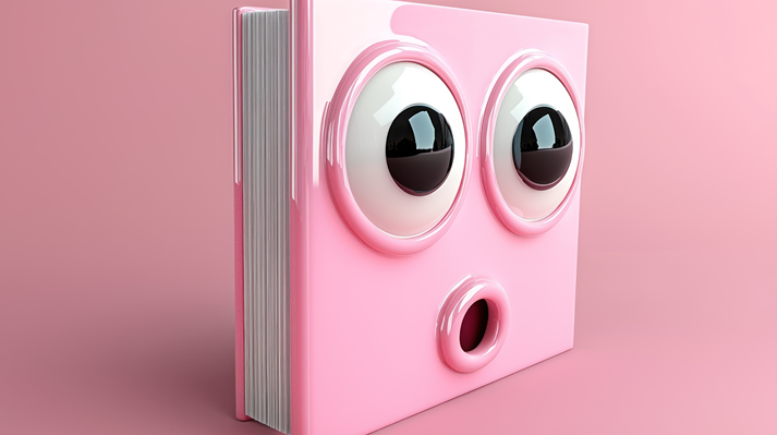 Pink book with surprised eyes