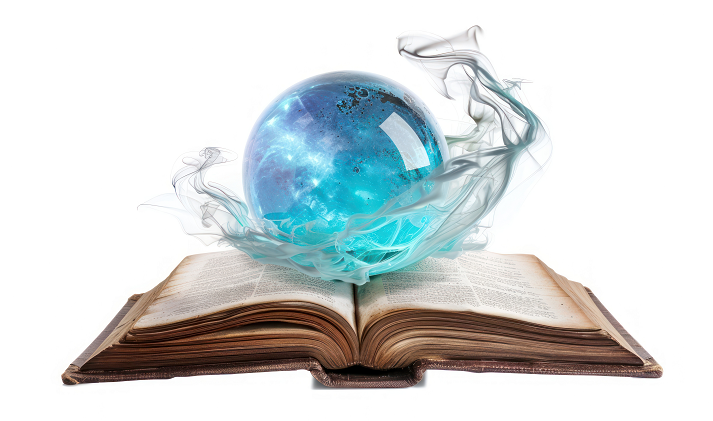 Crystal ball book glowing publication.