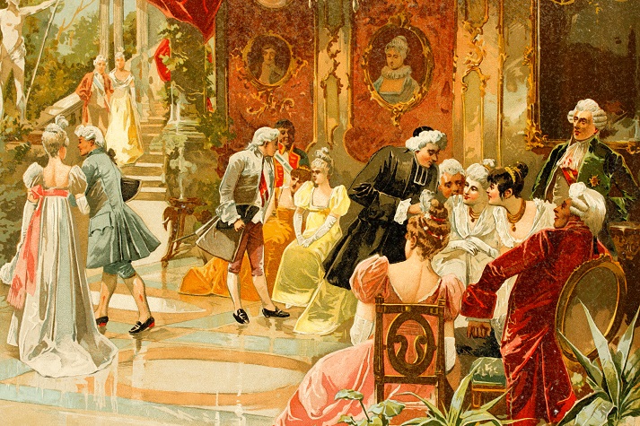Court dance. Louis XV. Eighteenth century. Antique illustration. Book of history. 1897.