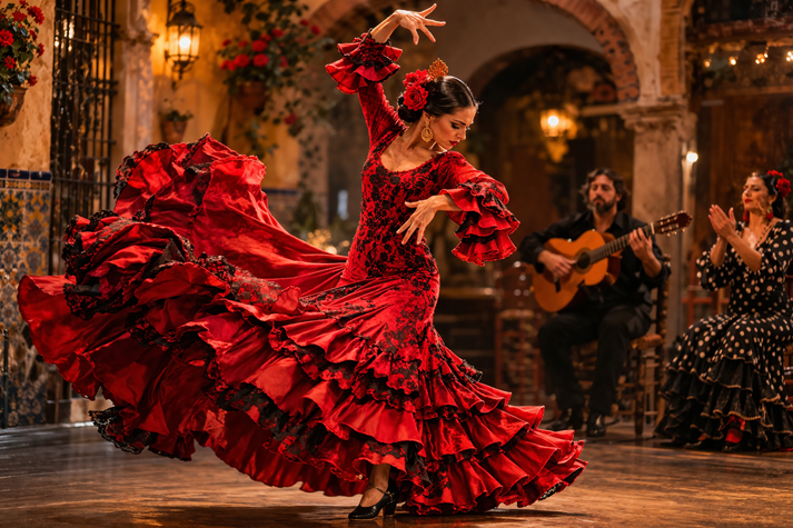 Fiery flamenco dance in warm ambiance