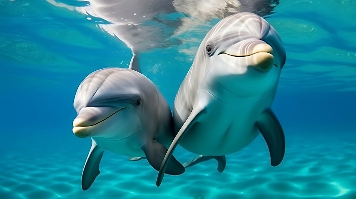 a group of dolphins swimming in water