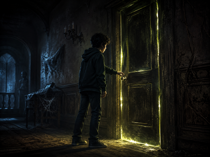 Eerie light behind the old door