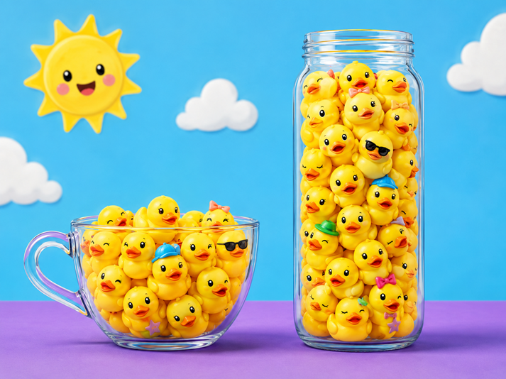 Rubber ducks in a sunny jar