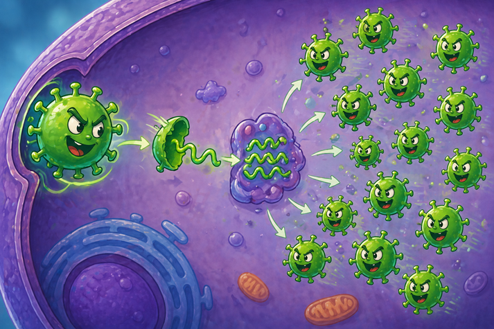 Virus replication inside a colorful cell