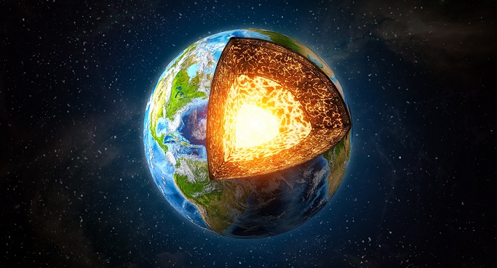 the earth Earth core structure. Cross section of planet with visible layers on space backround
