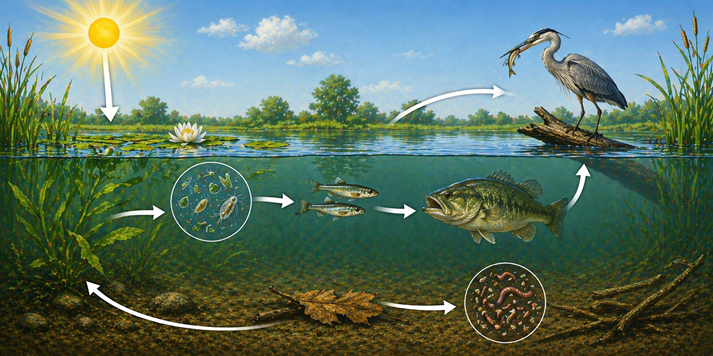 Pond ecosystem cycle diagram