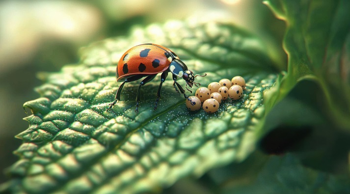 ladybug eggs Ladybug Protecting Eggs on Leaf with Spots