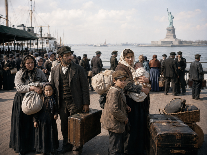 Immigrants arriving at Ellis Island