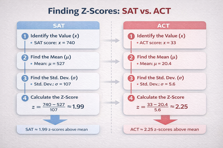 Finding z-scores: SAT vs. ACT