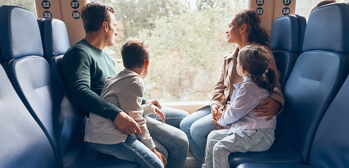 Family enjoying a train journey together