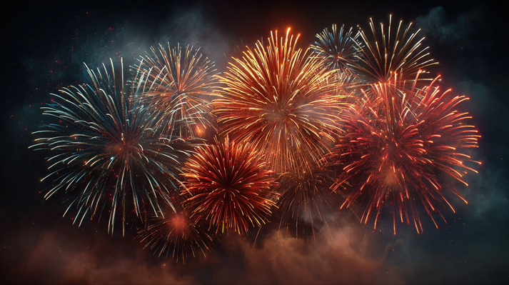 isolated multicolored fireworks grand finale bursting in dark sky