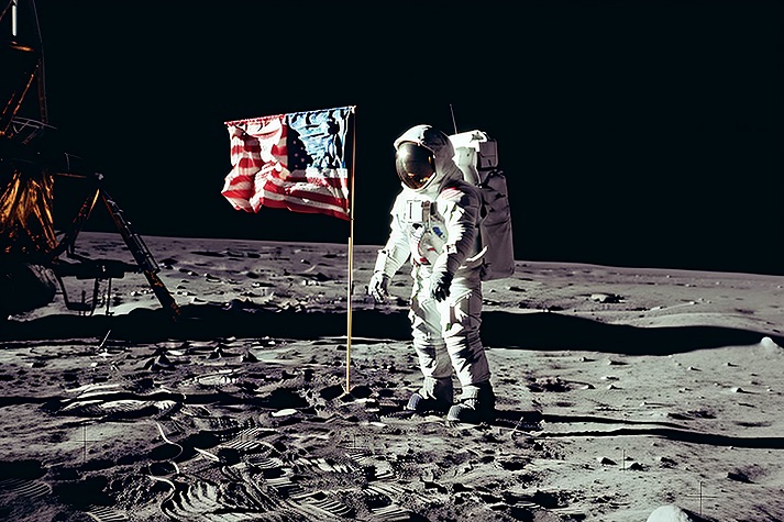 astronaut placing an American flag on the moon astronaut placing an American flag on the moon