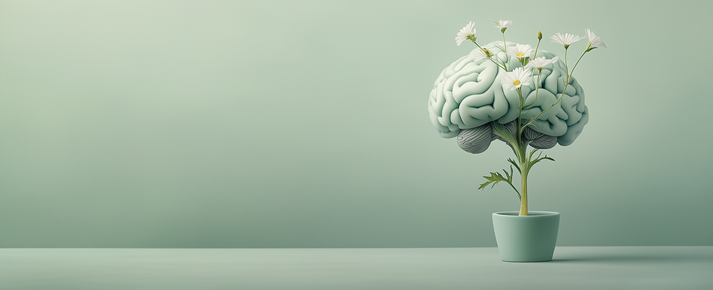 Human brain growing from sprout, planting an idea to mind, mental health strength, personal growth and development, creative positive thinking