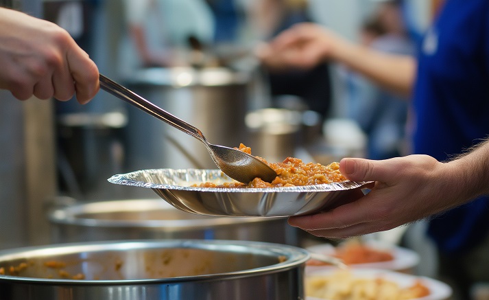sharing food People serving hot food at a community kitchen or buffet