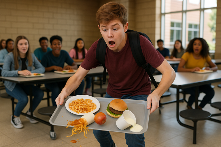 student dropping his food tray in the cafeteria