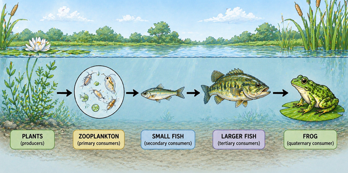 Freshwater pond food chain diagram