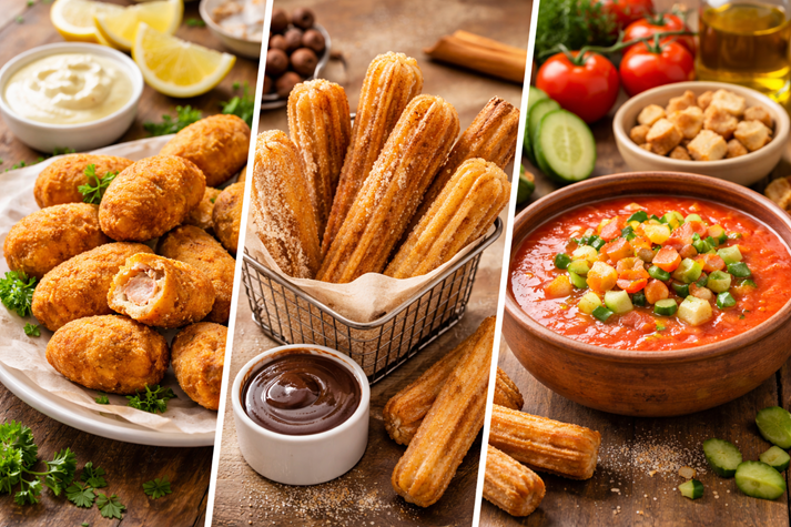 Spanish appetizers on rustic table