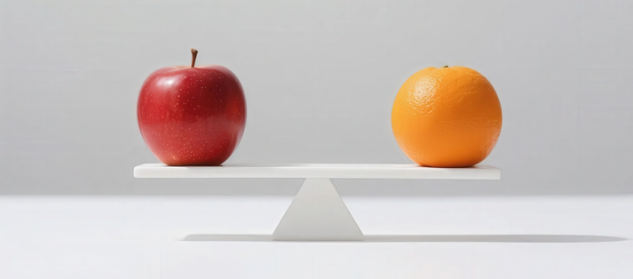 Fruit Balance: A vivid and evocative representation of choice and balance. An apple and orange find equilibrium on a simple, minimalist seesaw, symbolizing the elegance of decisions