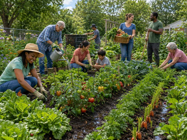 Community garden teamwork in full bloom