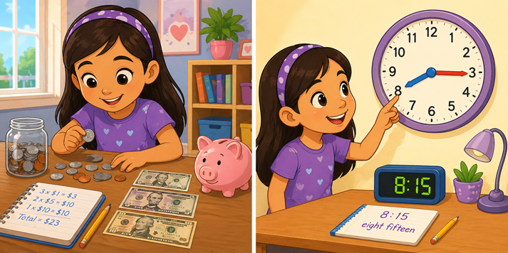 Learning money and telling time