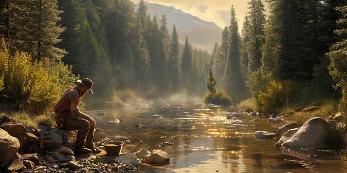 rugged prospector panning for gold