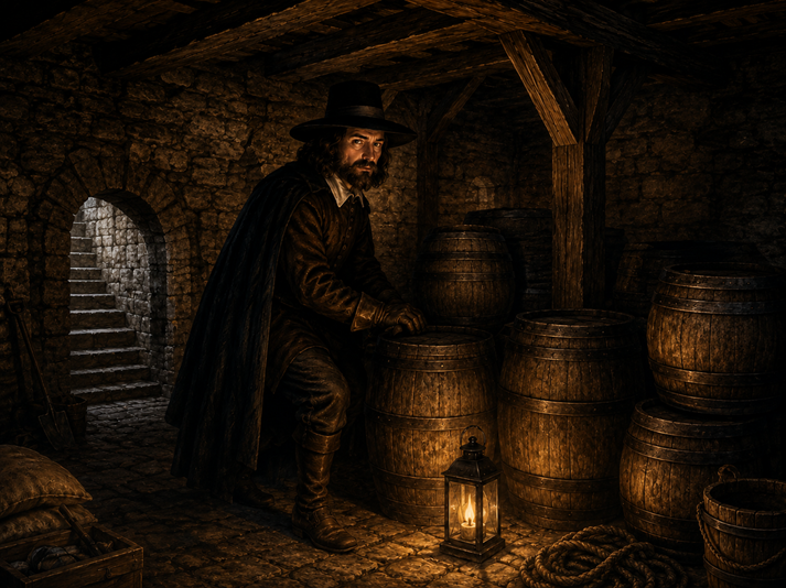 Mysterious figure in a dim cellar