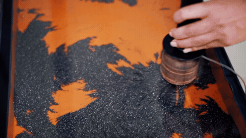 Iron powder under the influence of a magnetic field.
