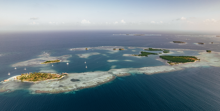 Top view of idyllic archipelago of caribbean islands