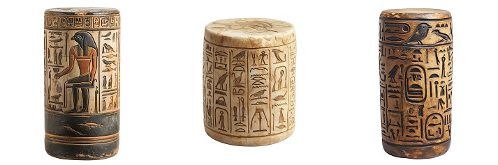 Ancient Egyptian Canopic Jars with Hieroglyphics and Designs