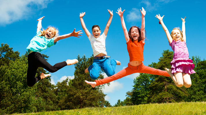 Happy active children jumping