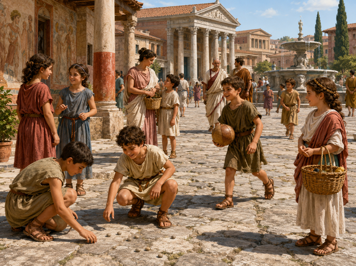 Playful children in an ancient square